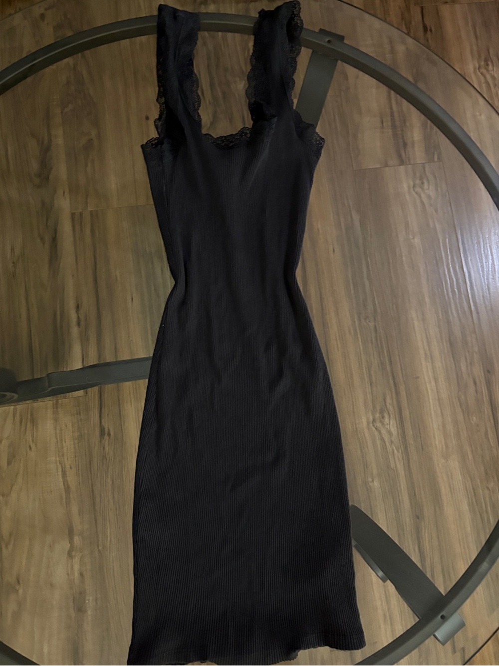 Divided Black Ribbed Lace-Trim Bodycon Dress